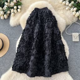 Ele High Waist Puffy Skirt Women's Faionable f-length Heavy Embroidery 3D Flower Sli Slimming Ci Commute