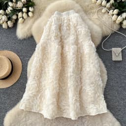Ele High Waist Puffy Skirt Women's Faionable f-length Heavy Embroidery 3D Flower Sli Slimming Ci Commute