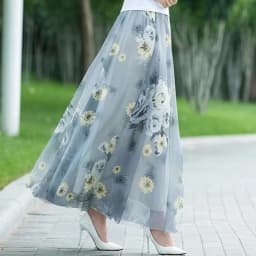Womens Summer Autumn High Waist Skirts Elastic Waist Midi Full Long Skirt Print A-Line Mother Dance Swing Chiffon Skirt DURIKIES