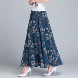 Womens Summer Autumn High Waist Skirts Elastic Waist Midi Full Long Skirt Print A-Line Mother Dance Swing Chiffon Skirt DURIKIES