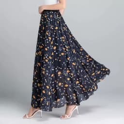 Womens Summer Autumn High Waist Skirts Elastic Waist Midi Full Long Skirt Print A-Line Mother Dance Swing Chiffon Skirt DURIKIES