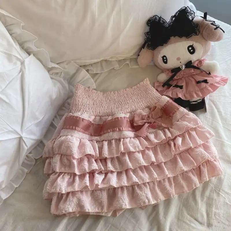 Gaono Lolita Cake Mini Skirts Women Japanese A-line High Waist Pleated Skirt Girly Kawaii Love Y2k Layered Skirts Fairy Outfit