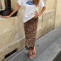 Talenza Summer Leopard Print Midi Skirts Sexy Women's Lace Patchwork Slim Skirts Fashion New Vintage Vacation Clubwear Y2K Skirt