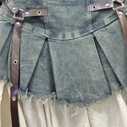 Retro Spliced Denim Pleated Skirt for Women Summer New Temperament Hot Girl Fashionable High Waist A-line Skirt