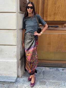 High Waist Wrap Tie Midi Skirt Color Block Abstract Floral Patchwork Print Flowy Satin Skirts 2026 Summer Holiday Boho Chic Wear