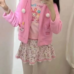 Japanese Mini Skirt Women Sweet Kawaii Cartoon Anime Print Lolita Skirt Cute A-line Lace Patchwork Skirts Y2k Harajuku Clothes