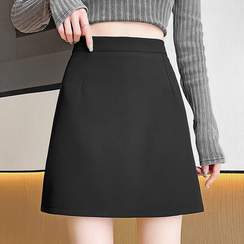 Korean Fashion Office Ladies Pencil Skirts Streetwear High Waist Zip Mini Skirt Woman Autumn New Solid All-Match Bodycon Skirt