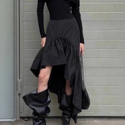 TARUXY Commuting Black Ruffled Skirt For Women Asymmetric High Waist A-line Skirt Fashion Splice Female Casual Skirt Streetwear