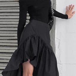 TARUXY Commuting Black Ruffled Skirt For Women Asymmetric High Waist A-line Skirt Fashion Splice Female Casual Skirt Streetwear