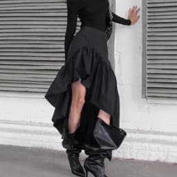 TARUXY Commuting Black Ruffled Skirt For Women Asymmetric High Waist A-line Skirt Fashion Splice Female Casual Skirt Streetwear