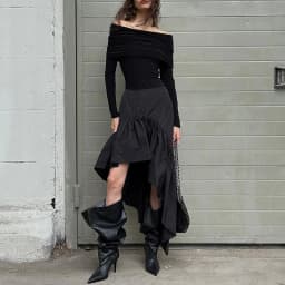 TARUXY Commuting Black Ruffled Skirt For Women Asymmetric High Waist A-line Skirt Fashion Splice Female Casual Skirt Streetwear