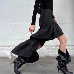 TARUXY Commuting Black Ruffled Skirt For Women Asymmetric High Waist A-line Skirt Fashion Splice Female Casual Skirt Streetwear