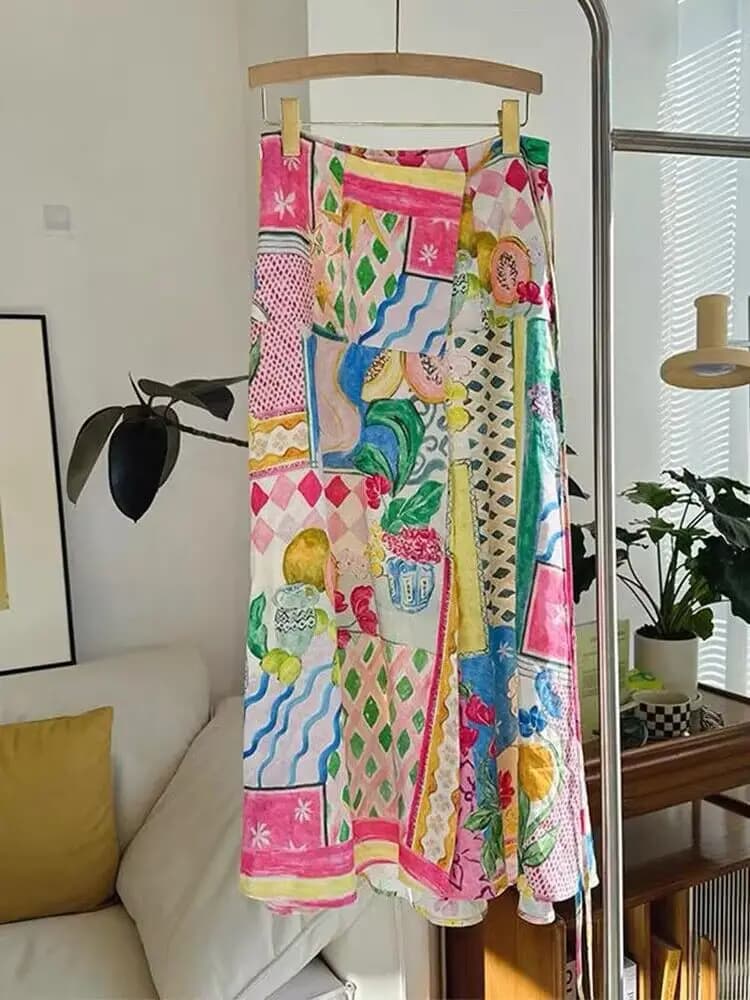 Doodle A-Line Skirt Women's High Waist Midi Skirt Summer 2023 New Sle Small Size Faionable Commute Pattern Other