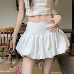 Sweet Cherry Bud White Flower Bouffant Skirt Women's Spring Summer New Style High Waist Pleated Fluffy  Skirt for Girls