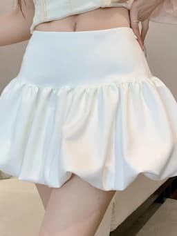 Sweet Cherry Bud White Flower Bouffant Skirt Women's Spring Summer New Style High Waist Pleated Fluffy  Skirt for Girls