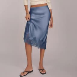 Combhasaki Women Satin Slip Midi Skirt Floral Lace Sheer Hem Trim Patchwork Silky Underskirt Y2k Low Rise A-Line Slips Skirts
