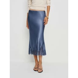 Combhasaki Women Satin Slip Midi Skirt Floral Lace Sheer Hem Trim Patchwork Silky Underskirt Y2k Low Rise A-Line Slips Skirts