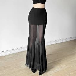 Sylcue 2024 Spring New Black Mysterious Sexy Hot All-match Trendy Personalized Women's Perspective Thin Skirt