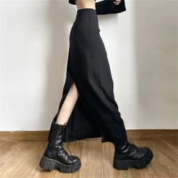 2024 New Spring Summer Black Long Skirts Women Pure Back-slit Designed High Waist Elegant Office Lady Korean Fashion Clothing