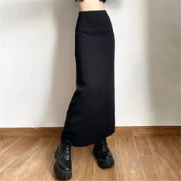 2024 New Spring Summer Black Long Skirts Women Pure Back-slit Designed High Waist Elegant Office Lady Korean Fashion Clothing