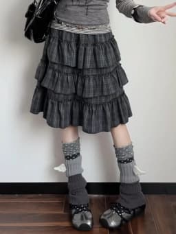 Y2k Harajuku Vintage Skirts Plaid Ruffles Patchwork High Waist Cake Skirt Punk Gothic All Match 2026 Summer Women's Clothing