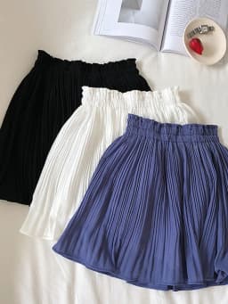 Solid Chiffon Summer Shorts Skirt Women 2025 Fashion Korean Elastic Waist Pleated Mini Skirt Casual Beach Faldas Saias