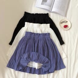 Solid Chiffon Summer Shorts Skirt Women 2025 Fashion Korean Elastic Waist Pleated Mini Skirt Casual Beach Faldas Saias