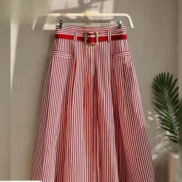 Chiffon A-line Striped Umbrella Skirt Women's High Waisted Temperament Pleated Skirt Vintage Faldas Largas Summer