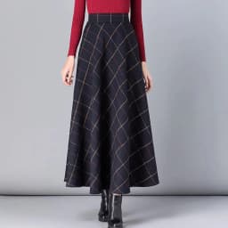 New Women Thick Woolen Skirt Autumn Winter Fashion Elastic High Waist A-Line Long Plaid Skirt Elegant Easy Match Wool Skirt