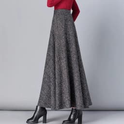 New Women Thick Woolen Skirt Autumn Winter Fashion Elastic High Waist A-Line Long Plaid Skirt Elegant Easy Match Wool Skirt