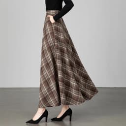 New Women Thick Woolen Skirt Autumn Winter Fashion Elastic High Waist A-Line Long Plaid Skirt Elegant Easy Match Wool Skirt