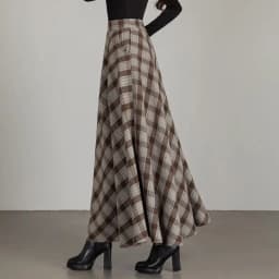 New Women Thick Woolen Skirt Autumn Winter Fashion Elastic High Waist A-Line Long Plaid Skirt Elegant Easy Match Wool Skirt