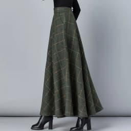 New Women Thick Woolen Skirt Autumn Winter Fashion Elastic High Waist A-Line Long Plaid Skirt Elegant Easy Match Wool Skirt
