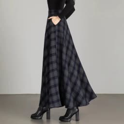 New Women Thick Woolen Skirt Autumn Winter Fashion Elastic High Waist A-Line Long Plaid Skirt Elegant Easy Match Wool Skirt