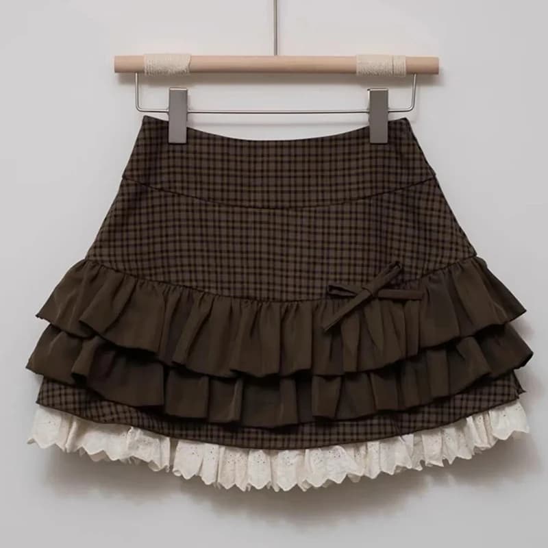 Japanese Sweet Lolita Mini Skirts Women Y2K Kawaii Lace Patchwork Bow Cake Skirt Femme High Waist Preppy All Match A Line Skirts