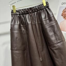 High Fashion Leather Bud Skirt for Women Spring Female 100% Leather Drawstring Waist Pocket Long Tulip Skirt Harajuku Jupe Femme