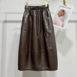 High Fashion Leather Bud Skirt for Women Spring Female 100% Leather Drawstring Waist Pocket Long Tulip Skirt Harajuku Jupe Femme