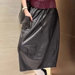 High Fashion Leather Bud Skirt for Women Spring Female 100% Leather Drawstring Waist Pocket Long Tulip Skirt Harajuku Jupe Femme