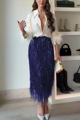 Sequined Tassel Skirt 2026 New Women Fashion Outfit High Waist Slim Fit Long Party Skirt Lady Commuting Club Banquet Clothing