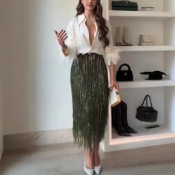 Sequined Tassel Skirt 2026 New Women Fashion Outfit High Waist Slim Fit Long Party Skirt Lady Commuting Club Banquet Clothing