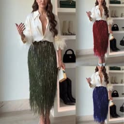 Sequined Tassel Skirt 2026 New Women Fashion Outfit High Waist Slim Fit Long Party Skirt Lady Commuting Club Banquet Clothing