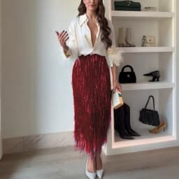 Sequined Tassel Skirt 2026 New Women Fashion Outfit High Waist Slim Fit Long Party Skirt Lady Commuting Club Banquet Clothing