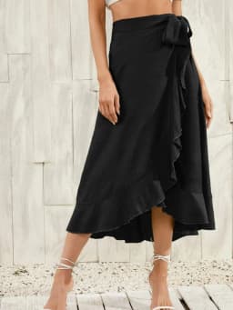 Summer Long Skirts For Women 2026 Fashion Lace Up Irregular Solid Color High Waist Bodycon Black Skirt Female Pink Chiffon Skirt