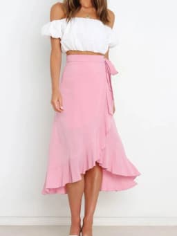 Summer Long Skirts For Women 2026 Fashion Lace Up Irregular Solid Color High Waist Bodycon Black Skirt Female Pink Chiffon Skirt
