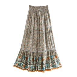 Happie Queens Women Red Floral Print Beach Bohemian Skirt High Elastic Waist Rayon Cotton Boho Maxi Skirts Femme