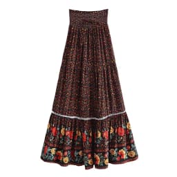 Happie Queens Women Red Floral Print Beach Bohemian Skirt High Elastic Waist Rayon Cotton Boho Maxi Skirts Femme