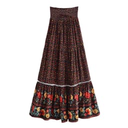 Happie Queens Women Red Floral Print Beach Bohemian Skirt High Elastic Waist Rayon Cotton Boho Maxi Skirts Femme