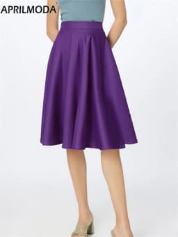 Purple Office OL Casual Women Summer Midi Long Skirt Solid Elegant Faldas Pinup High Waist A Line 50s Swing Skirts Streetwear