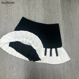Spring Black White Spliced Women Short Skirt 2025 Y2k Slim Design Harajuku Mini Skirt Female Empire Korea Style Chic Piano Skirt
