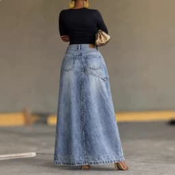 Skirt for Women 2026 Spring Autumn New Solid Color High Waisted Irregular Slit Streetwear Casual Denim A-Line Long Skirt